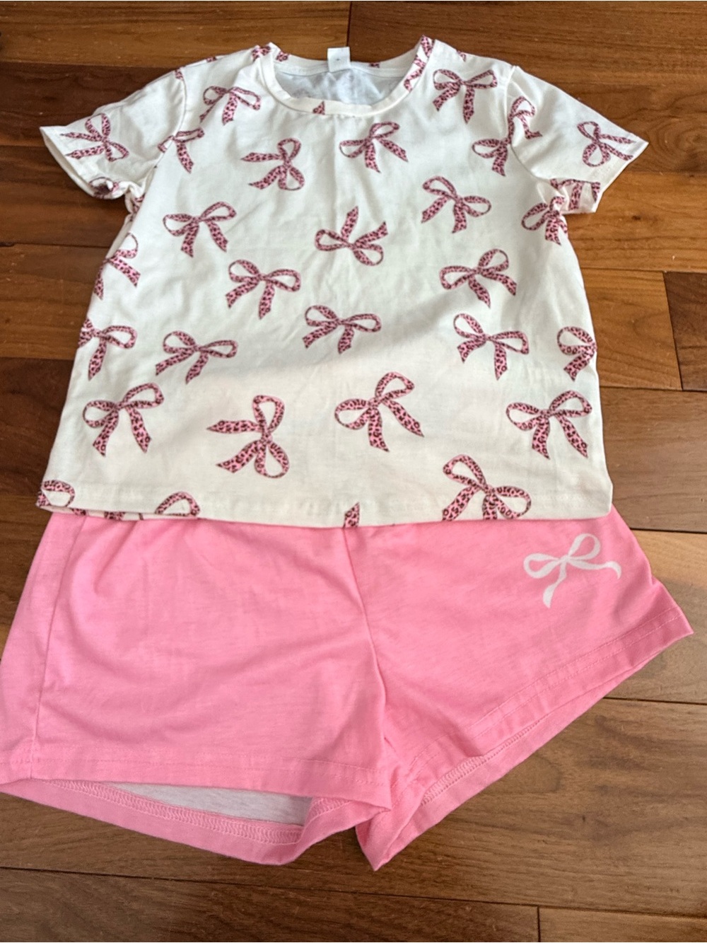 Kids Bow Print Pajama Set - White & Pink size 10 girls